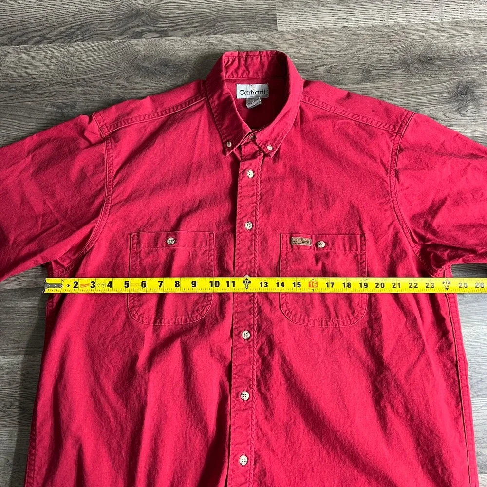 VTG Carhartt Shirt Mens Large Short Sleeve Button Up S18 CRI Red 2000s Workwear - Picture 9 of 10
